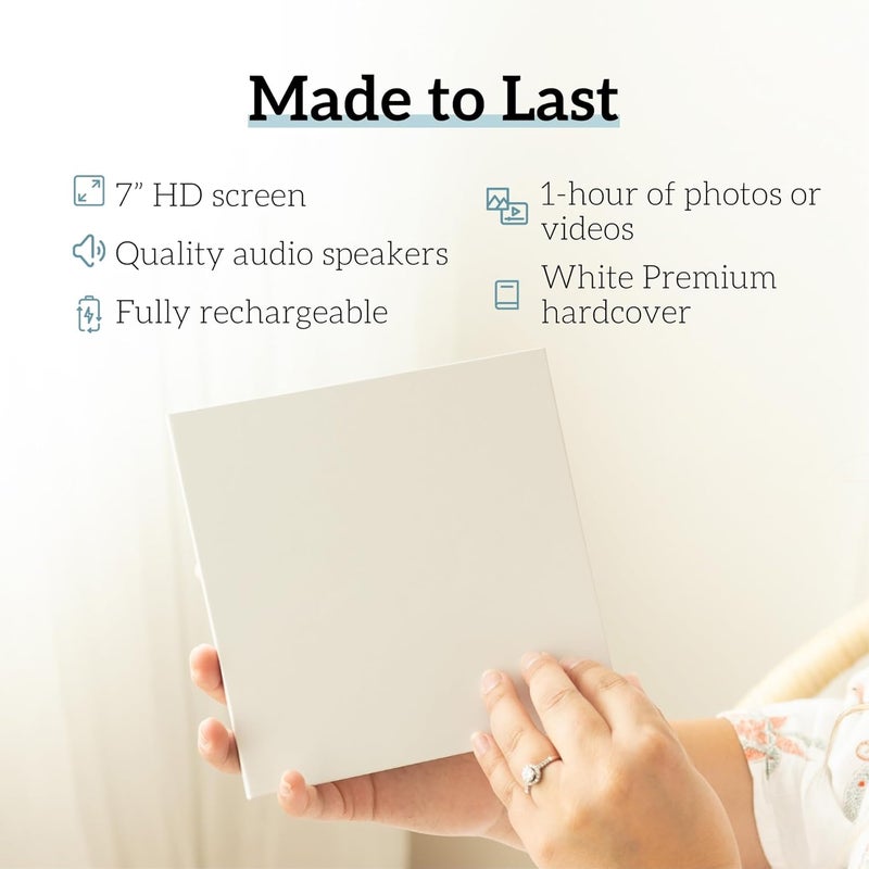 HEIRLOOM 7" Digital Video Book with IPS HD Screen - Memory Playback Photo Album for Wedding Birthday Anniversary - 1 Hour Storage No WiFi Required - White Hardcover Gift - Image 5